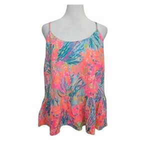 LILLY PULITZER Abena Top in a multi- olored "Fan Sea Pants" print. Size Med